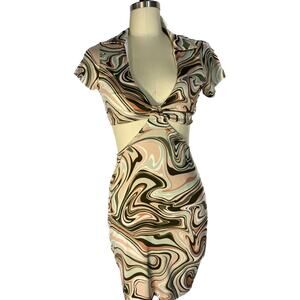 New Marbled Mini Bodycon Short Sleeve Cut-out Psychedelic Rue21 Womens Juniors M